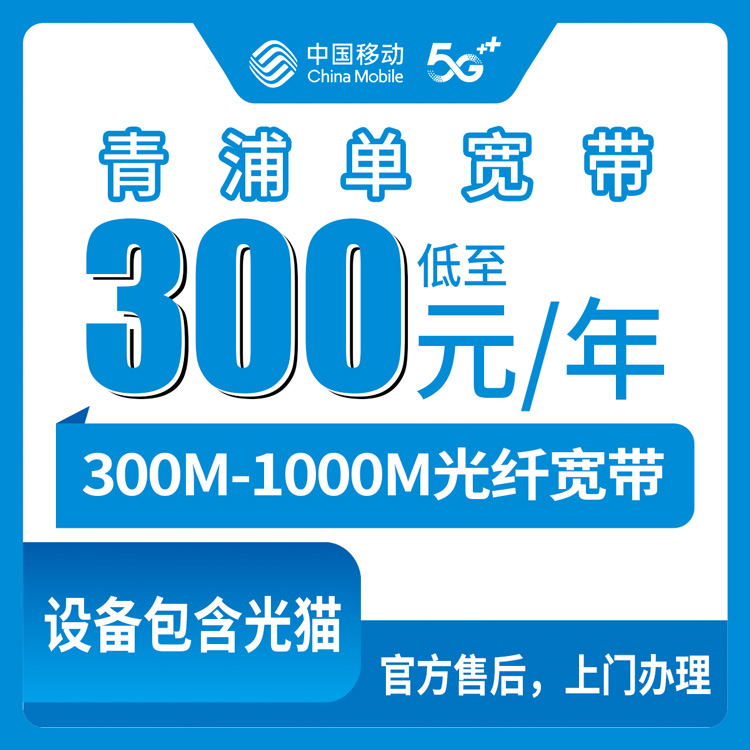移动上海青浦区宽带卡，300-900元月租包年300-1000M单宽带套餐